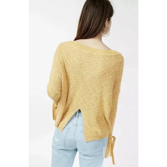 Vintage Express Sweater Small Yellow Slouchy Flare Sleeve Oversized Rib Knit Y2K - Picture 5 of 9